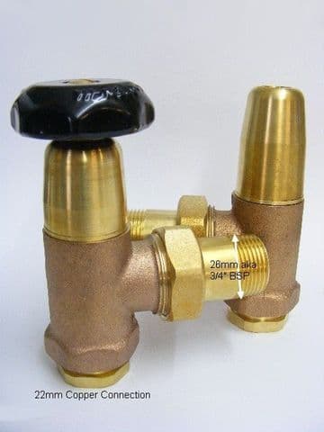 Crane Style Traditional Brass Rad Valves (Pair) 22mmx3/4" - Bespoke Part