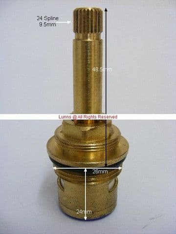 Denva 9.5mm Spline Tall Boy 2648 On/Off Shower Flow Valve T24-53 - Bespoke Part