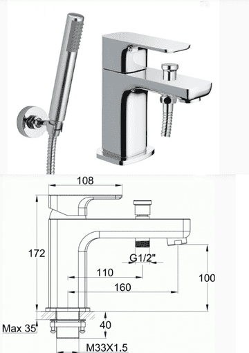 Domi Replacement Mono Bath Shower Mixer A953190NU - Bespoke Part