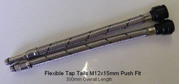 Flexible Tap Tails 12mmx15mm Push Fit 300mm Pair