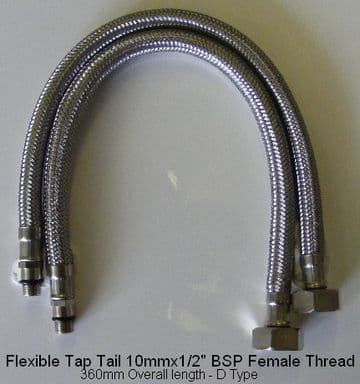 Flexible Tap Tails M10x1/2" BSP Female 360mm D Type (Pair)