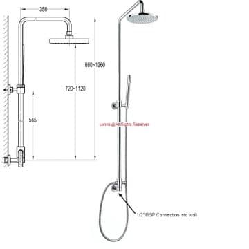 Floss Dual Head Shower Kit c/w Bottom Wall Inlet (for mixed supply) - Bespoke Part