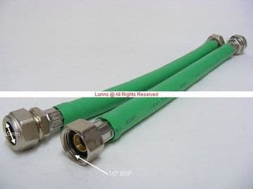 HealthCare Plus Green Sleeved Flexible Tap Connection Hose 15mmCOMPx1/2" Nut 300mm - Bespoke Part