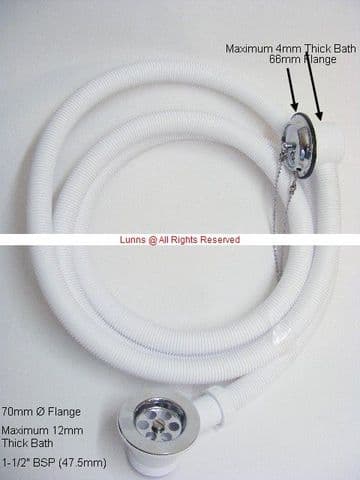 Kelvin 1-1/2 Extended UK Hot Tube  Bath Waste c/w 1500mm Long Hose & Chain
