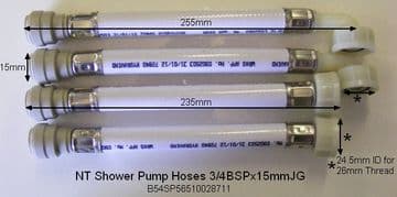 New Team Shower Pump Hose Model G Replacements  3/4" Female Thread x 15mm Pushfit (4) - Bespoke Part