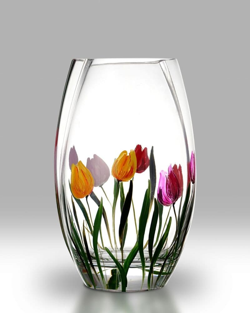 Nobile Rainbow Tulips Round Glass Vase Luxury Glassware From Luxury