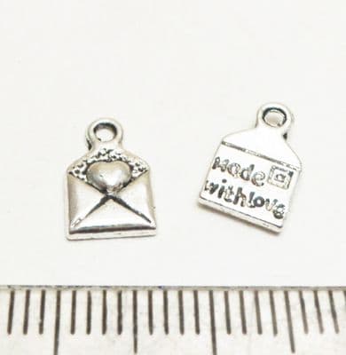 'Made with Love' envelope charms x 16. 10mm x 6mm