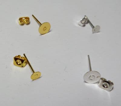 10 ear studs with backs. 4mm, 5mm or 6mm. Flat disc. Pick a colour.