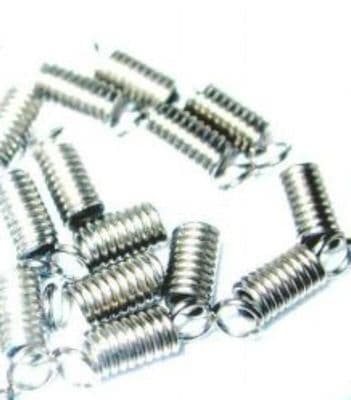 50 Silver coil crimp cord ends. 10mm.