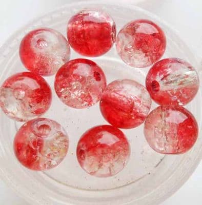 8pcs. Crackle Red/Clear. 8mm