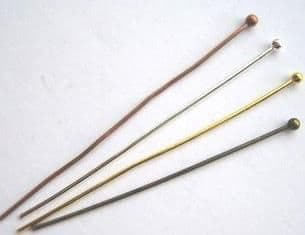Ball Headpins x 25. Silver, Gold, black, Antique, copper. 47.5mm - 50mm.