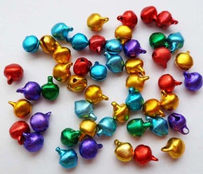 Bell charms. Mixed colours. Pack of 100 x 6mm.