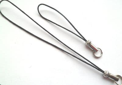 Black mobile phone loops/lariats x 10 with Barrel Lantern bead in 2 lengths.