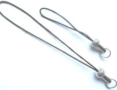 Black mobile phone loops/lariats x 10 with Belly Dot bead in 2 lengths.