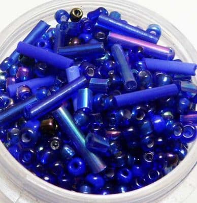 Blue seed beads with 9mm tubes. 10g.