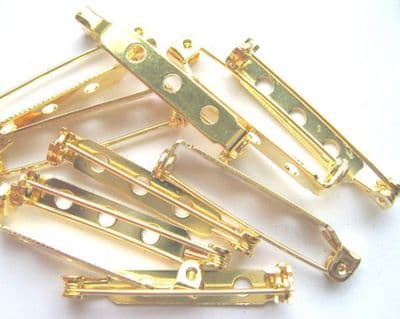 Brooch Backs 30mm Gold x 12