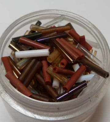 Bugle beads. Brown/Gold/White x 500