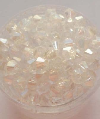 Clear AB Crystal Glass Faceted Bicones. 4mm x 50