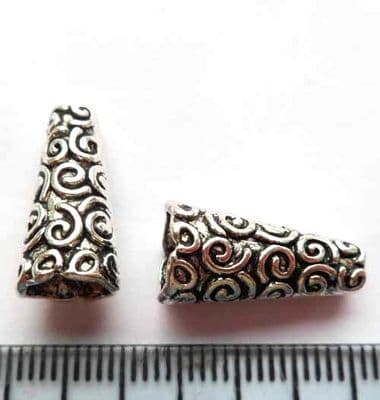 Cone Swirl Bead cap x 4. 17mm high