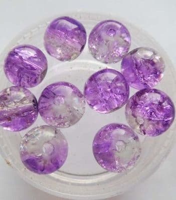 Crackle Beads 8mm x 10 Purple/Clear