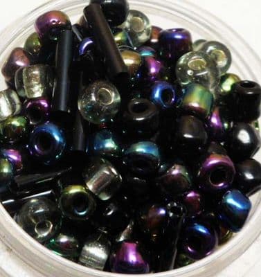 Dark pearlised 4mm seed beads and 9mm black tubes