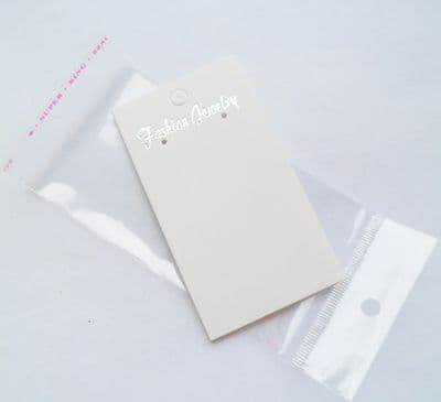 Display cards for earrings with adhesive bags x 25. Card 9cm x 5cm