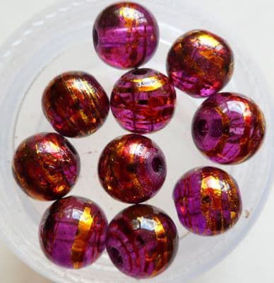 Drawbench Glass beads. 8mm Pink/gold x 7