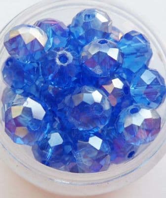 Faceted Beads 8mm x 6mm. Blue x 6