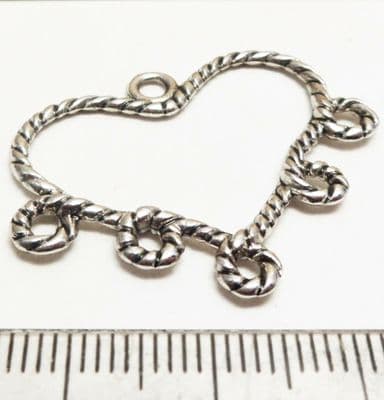 Five Hole Heart shaped drop hanger x 6. 28mm x 30mm.