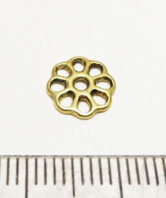 Flat open flower beadcap x 50. 9mm gold.