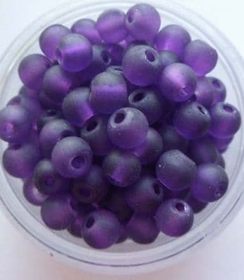 Frosted Glass 4mm Beads. Deep Purple x 50.