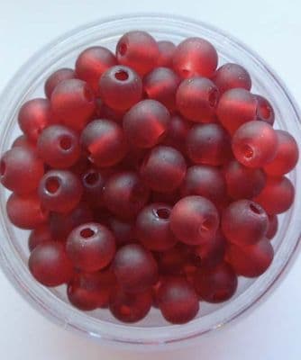 Frosted Glass 4mm Beads. Deep Red x 50