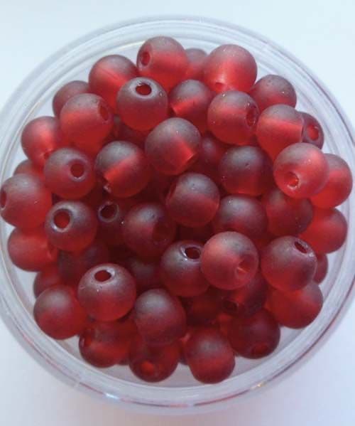 Frosted Glass 4mm Beads. Deep Red x 50