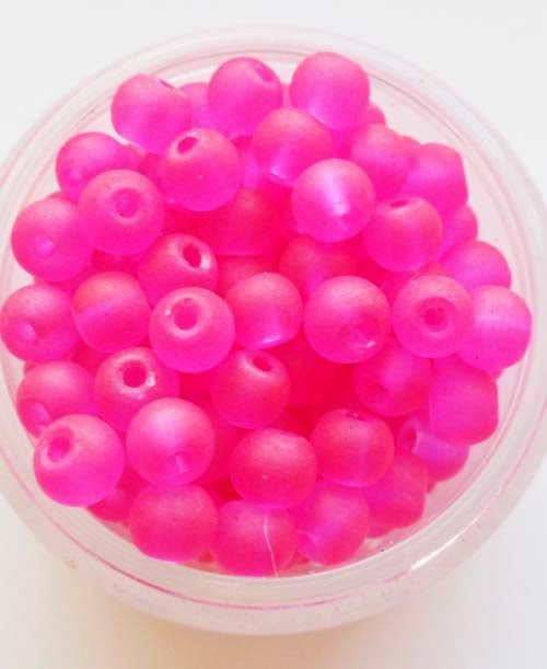 Frosted Glass 4mm Beads. Magenta x 50