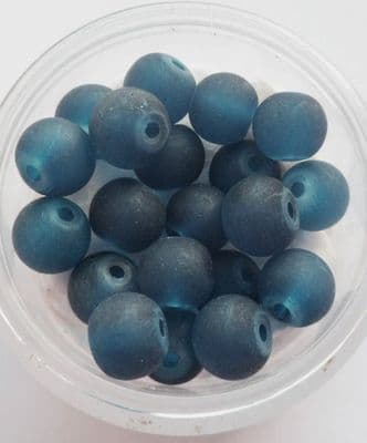 Frosted Glass Beads 6mm. Petrol Blue x 20