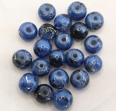 Glass Drawbench Beads 6mm. Blue/black x 20.