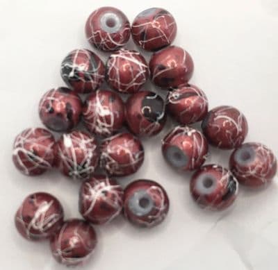 Glass Drawbench Beads 6mm. Burgundy/black x 20.
