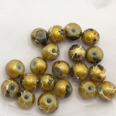 Glass Drawbench Beads 6mm. gold/black x 20.