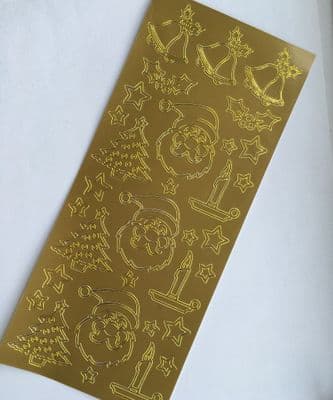Gold peel off bells and Santa Christmas stickers. 1 sheet
