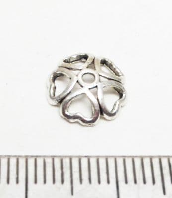 Hearts bead caps. Pack of 10. 10mm x 3mm high