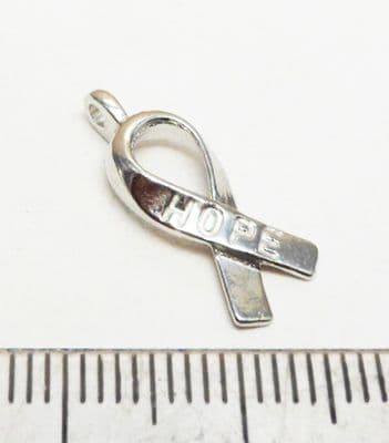 Hope ribbon charm / pendant x 10. Silver. 19mm
