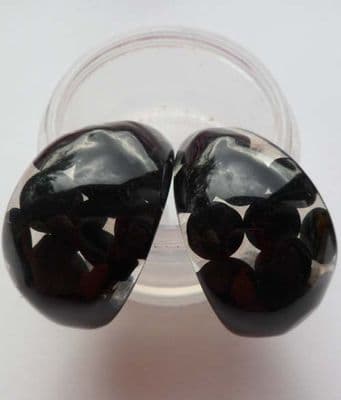 Large chunky Resin Hoop. Black dot. 1pr. 25mm x 18mm