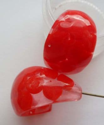 Large chunky Resin Hoop. Red dot. 1pr. 25mm x 18mm