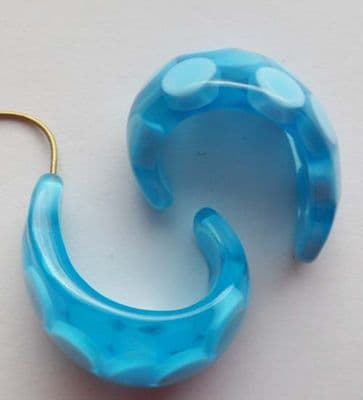 Large chunky Resin Hoop. Turquoise dot. 1pr. 25mm x 18mm