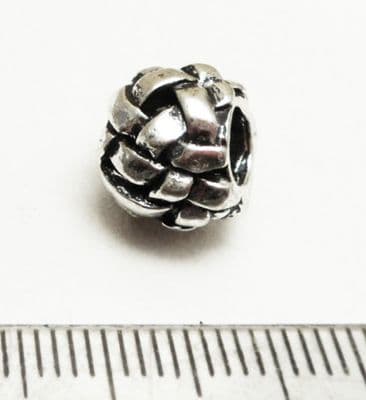 Large hole 'basket-weave' bead. 11mm x 9mm. Hole 4.2mm