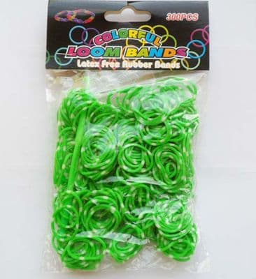 Loom Bands. Green polka dot.  Refill pack of 300 with hook & 'S' Clips.