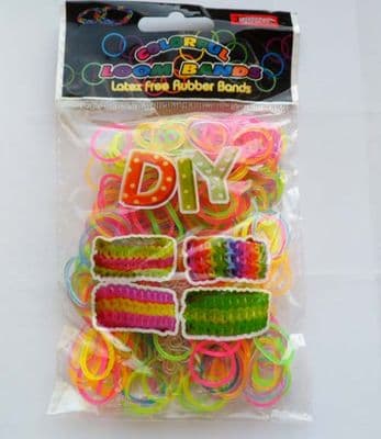 Loom Bands. Rainbow. Refill pack of 300 with hook & 'S' Clips.