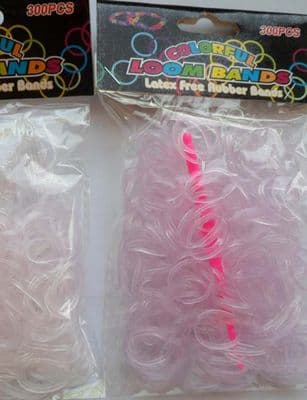 Loom Bands. White/Pink. Colour change Refill pack of 300 with hook & 'S' Clips.