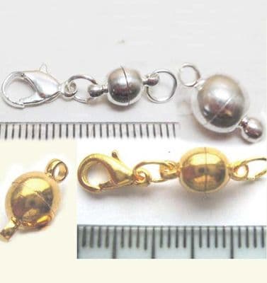 Magnetic Clasps 6mm. Pack of 2. Antique silver, GP or SP. With or without lobster clasp.