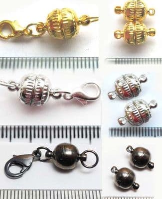Magnetic Clasps 8mm x 2. GP, SP or Black. With or without lobster.